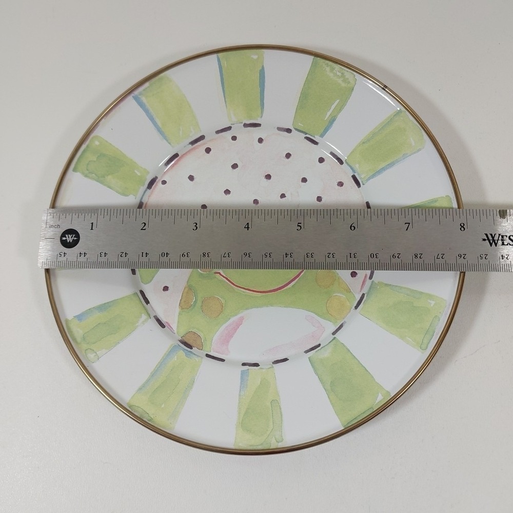 Mackenzie- Childs Enamelware Plate- Frog with Dots and Stripes Pattern - Picture 2 of 3